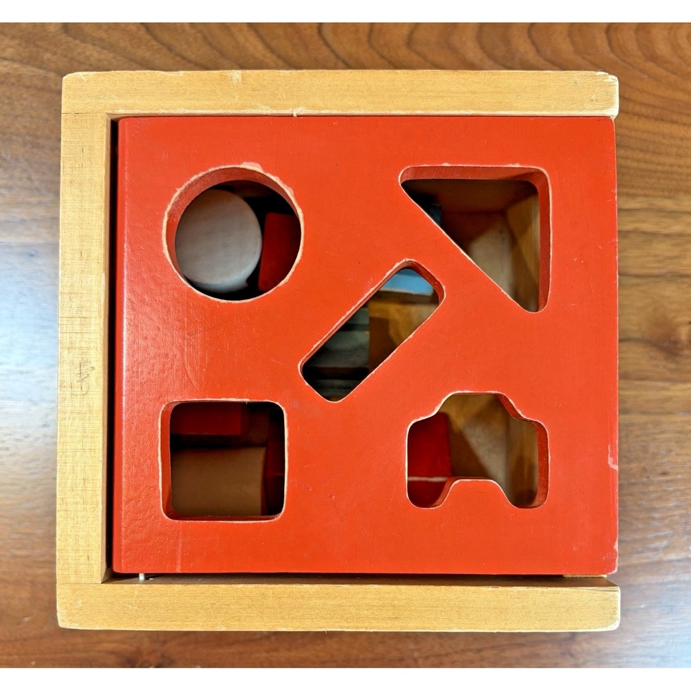 Vintage MCM Creative Playthings Finland Wooden Shape Sorter Toy Box Blocks Child